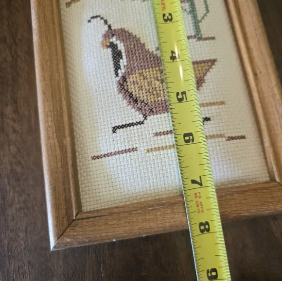 Cross Stitch Embroidery Desert Quail Cactus Framed Art - Picture 4 of 5